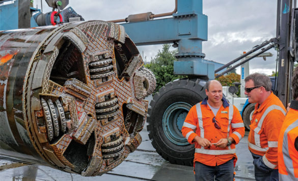 Retrieving the TBM.  This treatment plant upgrade project has been recognised around the world for its innovative extension of Direct Pipe tunnelling technology that went far beyond anything previously achieved and made a world record of 1929 metres. 